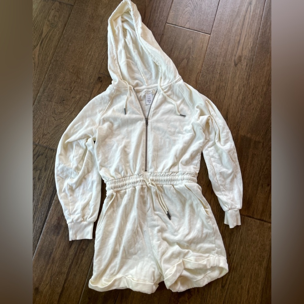 L*Space Cream Hooded Zip-Up Jumpsuit Worn Once